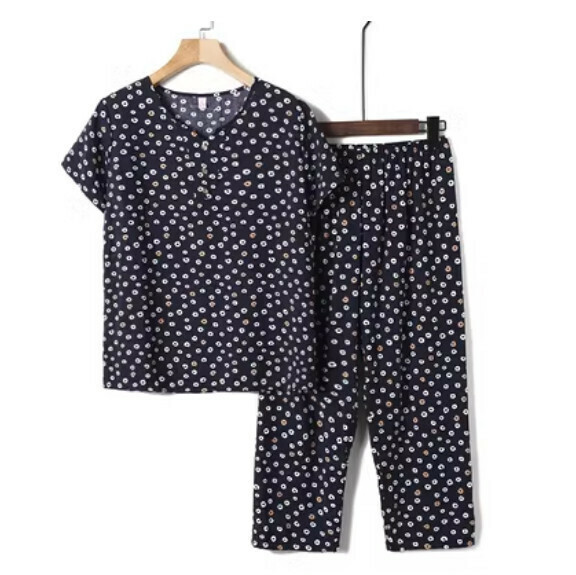 Summer middle-aged and elderly cotton silk suit (black dots) [Size: XL-4XL] [Contact customer service to confirm the shipping size after placing an order]