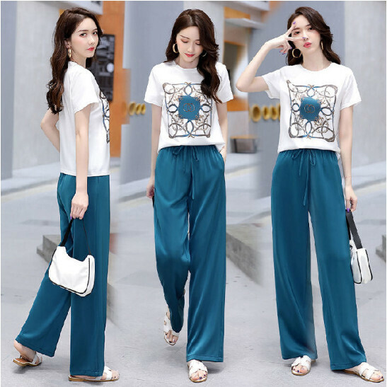 Foreign Wide-leg Pants Casual Set [Blue] (M-4XL) (Contact customer service to confirm size after placing an order)