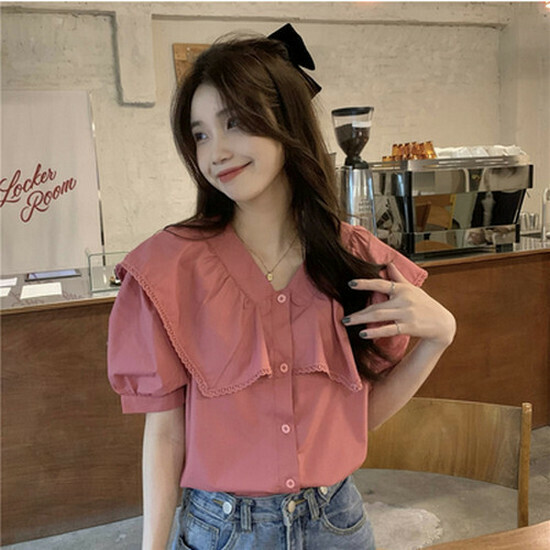 Hot selling puff sleeve short sleeves [raspberry color] [S-L size] (please contact customer service to confirm the delivery size after placing the order)