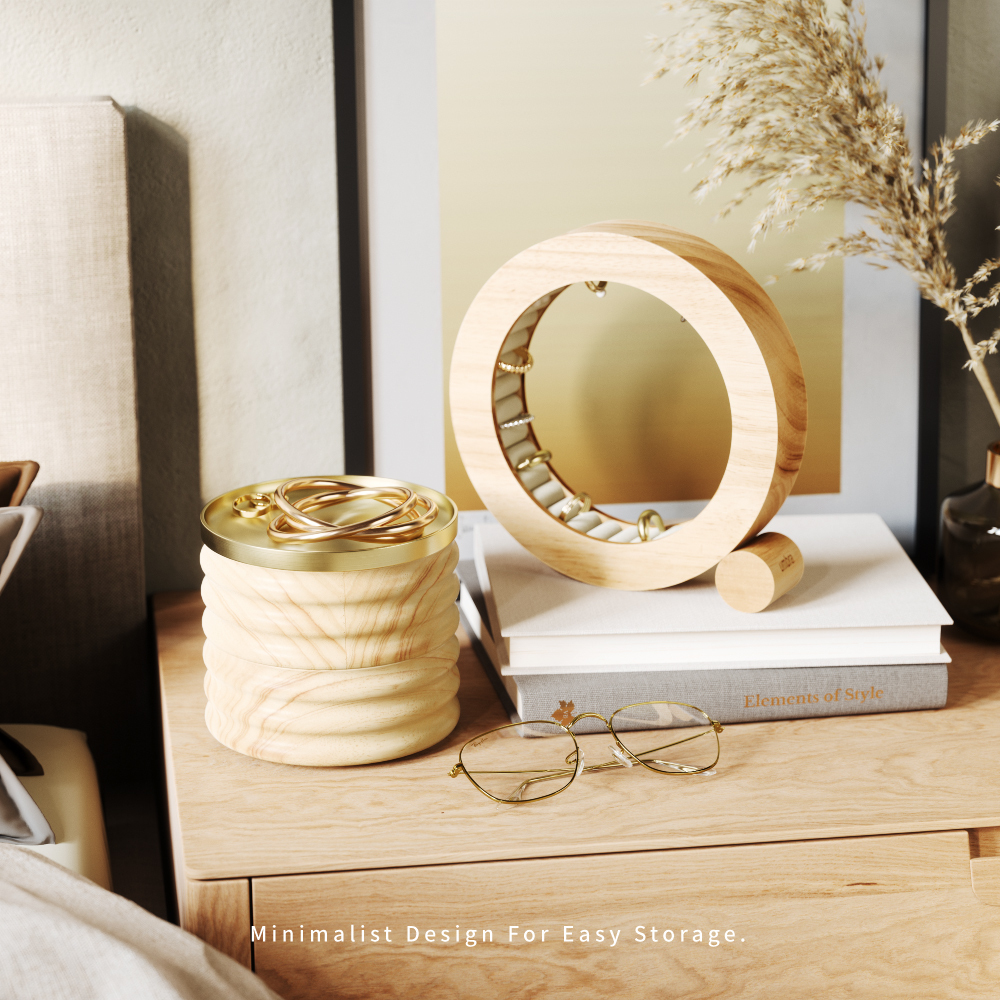 加拿大Umbra-Ferris珠寶收納盒,原木色,擺放床頭櫃,銀飾戒指或金飾戒指,閃閃光耀。