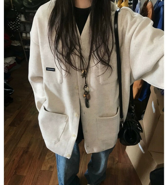 Hot selling American V-neck cardigan jacket casual jacket top (light gray) (size: S/M/L/XL) (contact customer service after placing the order to confirm the delivery size)