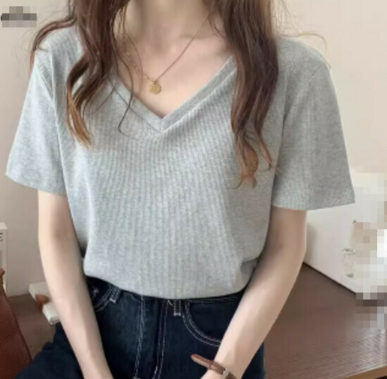 Hot selling v-neck short-sleeved T-shirt [grey] [S-XL size] (please contact customer service to confirm the delivery size after placing the order)