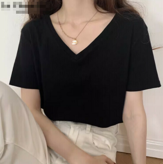 Hot selling v-neck short-sleeved T-shirt [Black] [S-XL size] (please contact customer service to confirm the delivery size after placing the order)
