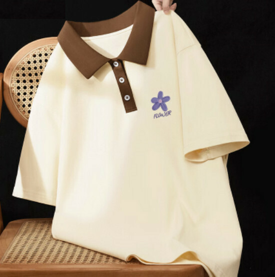 Hot selling cotton polo shirt T-shirt [milk white (orchid chest logo)] [S-2XL size] (please contact customer service to confirm the delivery size after placing the order)
