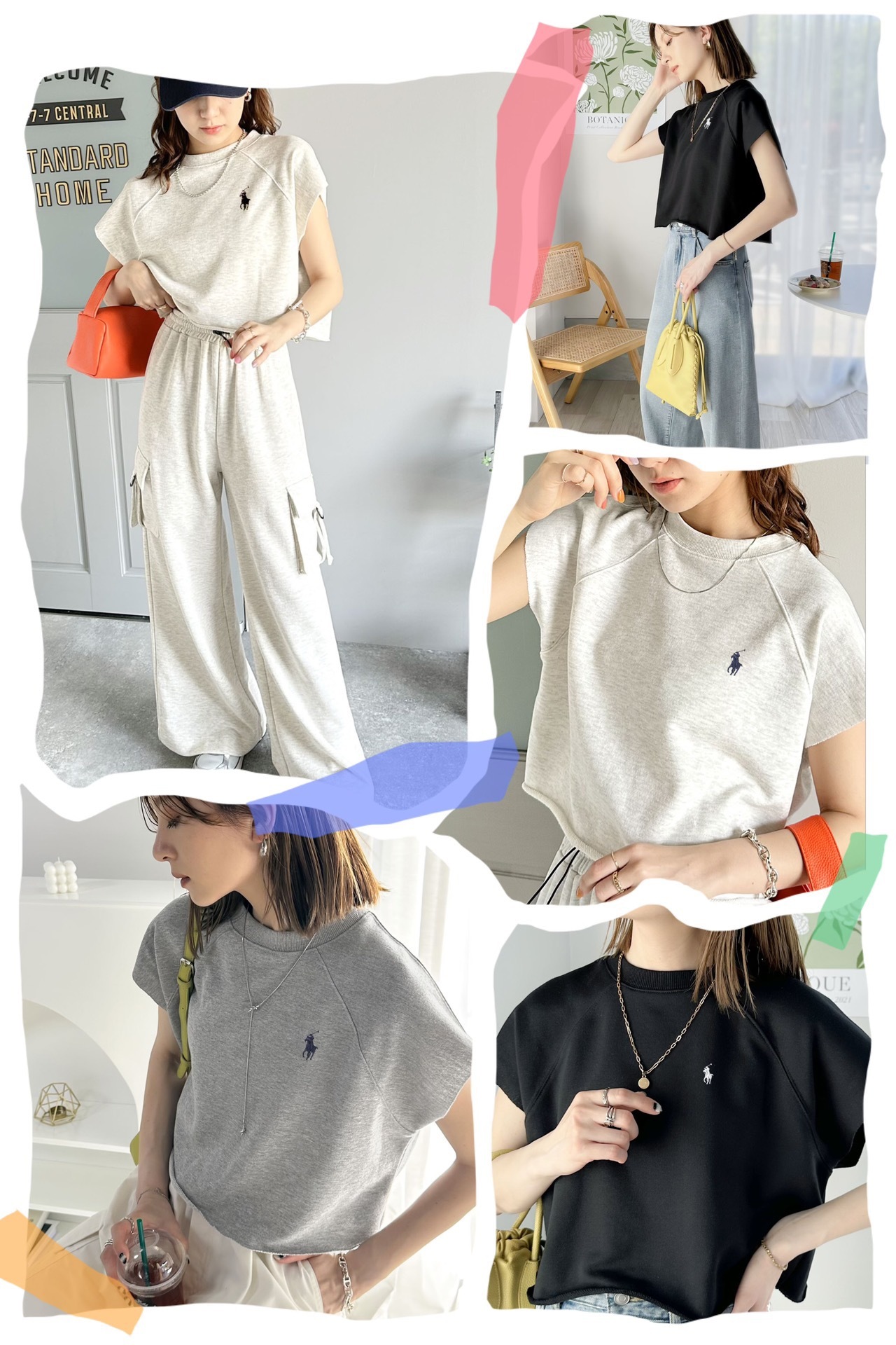 Pol*o 牛角袖短身毛圈棉Tee- 2400829