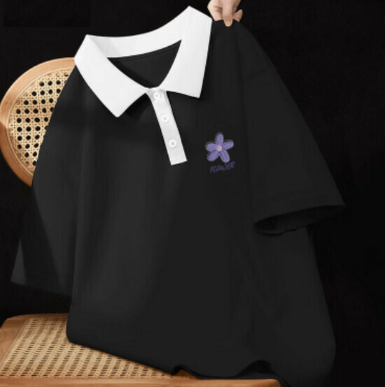 Hot selling cotton polo shirt T-shirt [black (orchid chest logo)] [S-2XL] (please contact customer service to confirm the delivery size after placing the order)