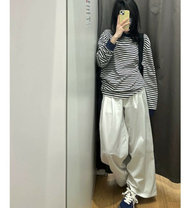 熱賣細條紋衛衣 日系圓領長袖上衣（藏青色）（尺碼：S/M/L/XL）（下單後聯絡客服確認發貨尺碼）