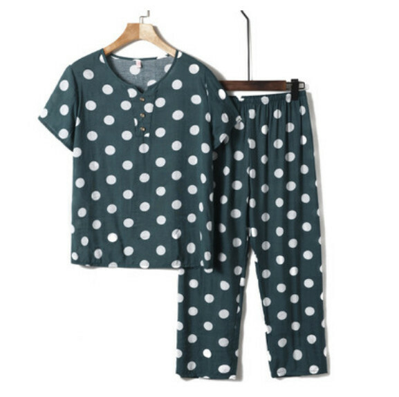 Summer middle-aged and elderly cotton silk suit (green circle) [Size: XL-4XL] [Contact customer service to confirm the shipping size after placing an order]