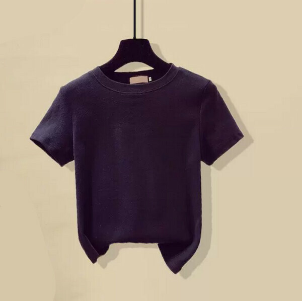 Fat Sister Slim Slim Short Sleeve Top#Single Piece (Black) (M-4XL Size) (Contact customer service to confirm size after placing an order) 