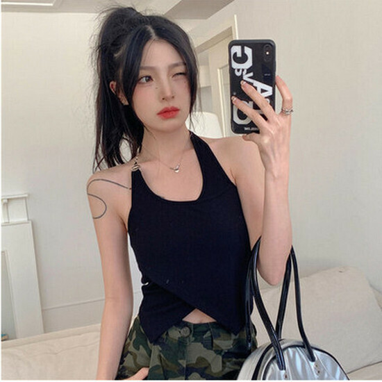 Hot Selling Irregular Fake Two-Piece Halter Camisole [Black] [One Size Fits All]