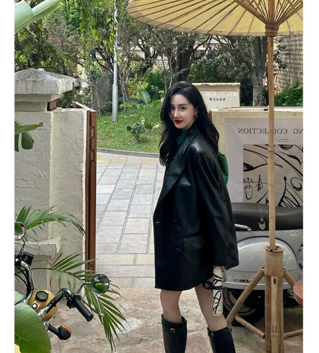 Hot Selling Blazer Casual PU Leather Suit (Original Black) (Size: S/M/L/XL) (Contact customer service after placing the order to confirm the delivery size)
