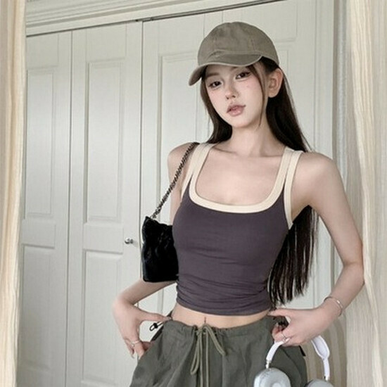 Hot selling contrasting color camisole [grey and white] [S-M size] (please contact customer service to confirm the delivery size after placing the order)