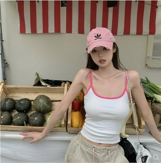 Hot selling contrasting color U-neck camisole [pink] [one size fits all]