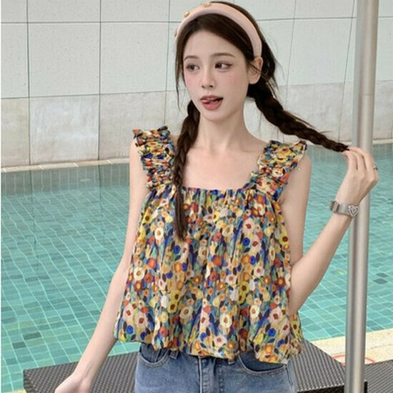 Hot selling one-shoulder floral camisole [picture color] [S-L size] (please contact customer service to confirm the delivery size after placing the order)