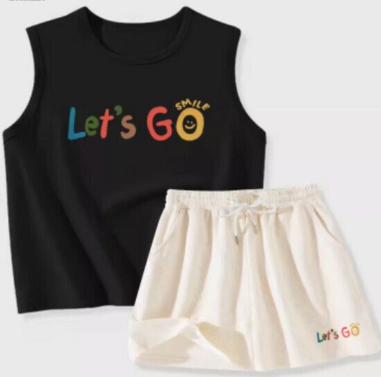 Hot selling vest + shorts set [black (dopamine smile) + milk white pants] [S-XL size] (please contact customer service to confirm the delivery size after placing the order)