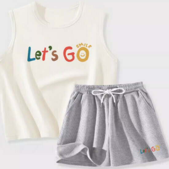 Hot selling vest + shorts set [milk white (dopamine smile) + hemp gray pants] [S-XL size] (please contact customer service to confirm the delivery size after placing the order)