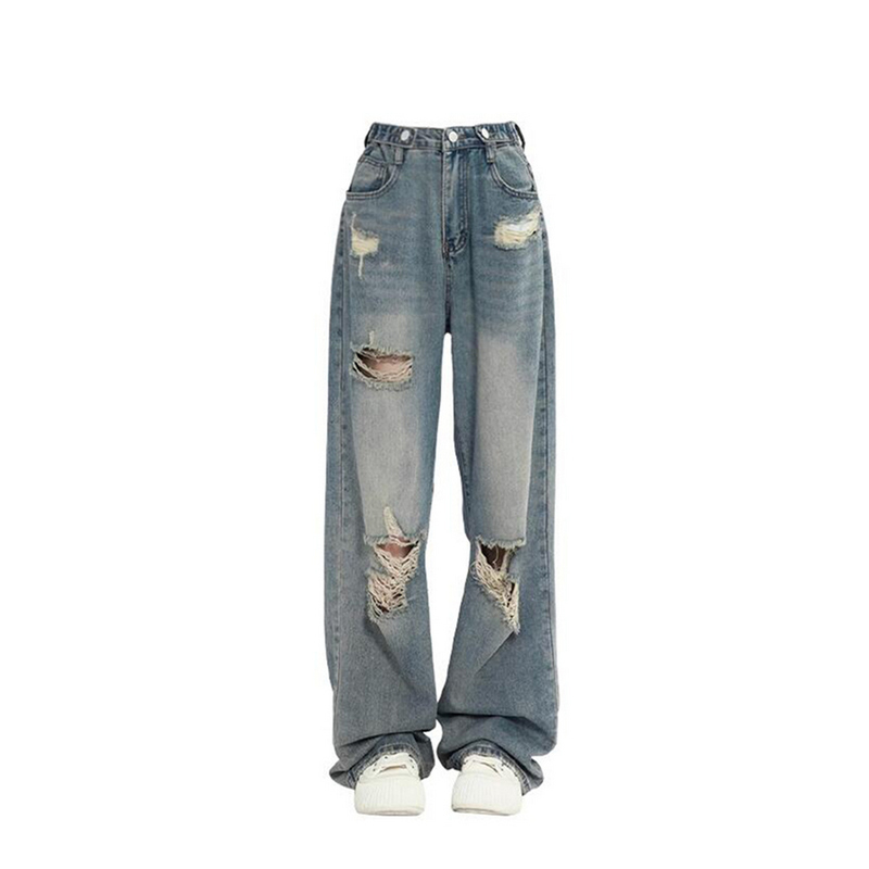 Hot selling straight leg ripped jeans (blue, one size fits all)