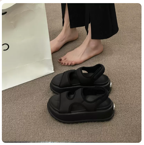 激抵舒適松糕底休閒沙灘鞋（黑色/35-40碼）（下單後聯絡客服確認發貨尺碼）