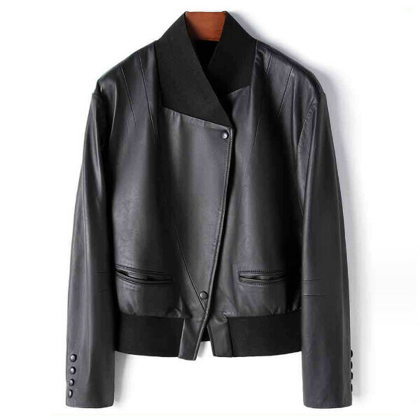 Hot selling sheepskin short motorcycle jacket (size M-XL) (black 01) (contact customer service after placing the order to confirm the delivery size)