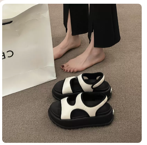 激抵舒適松糕底休閒沙灘鞋（米色/35-40碼）（下單後聯絡客服確認發貨尺碼）
