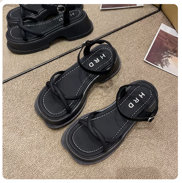 High heel block heel Roman shoes (black/size 35-39) (contact customer service to confirm shipping size after placing an order)