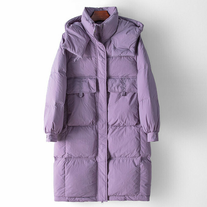 熱賣長款連帽羽絨服(S碼)(紫色)(下單後聯絡客服確認發貨尺碼)