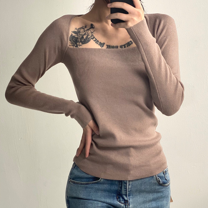 Hot seller collar knitted long-sleeved T-shirt (camel) (S/M size) (contact customer service after placing the order to confirm the delivery size)