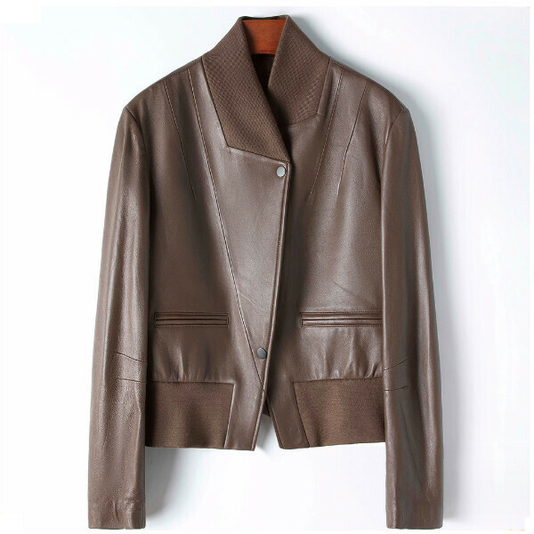 Hot selling sheepskin short motorcycle jacket (size M) (brown 01)