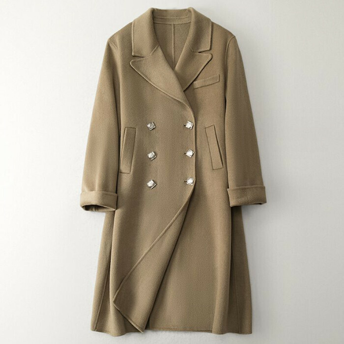 Hot selling long double-sided woolen jacket (M/L size) (grey camel) (contact customer service after placing the order to confirm the delivery size)