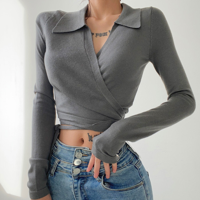 Hot selling cross V-neck strappy sweater (charcoal gray) (S/M size) (contact customer service after placing the order to confirm the delivery size)