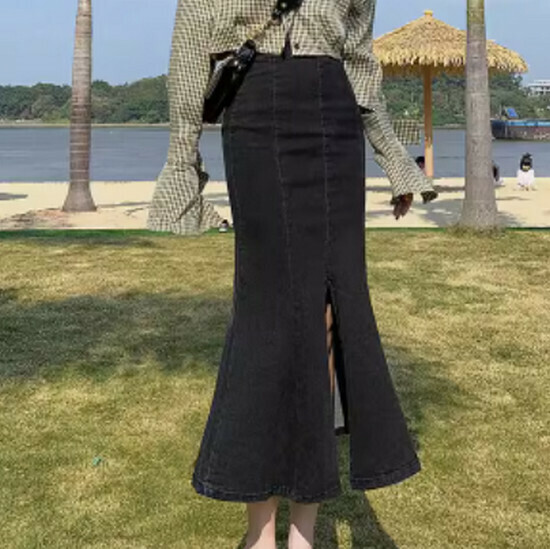 Hot selling slim denim skirt [gray black] [XS-XL size] (please contact customer service to confirm the delivery size after placing the order)