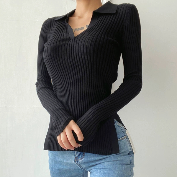 Hot selling Polo collar knitted sweater (black) (S-L size) (contact customer service after placing order to confirm delivery size)