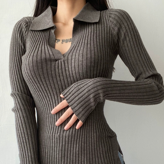 Hot selling Polo collar knitted sweater (dark gray) (S-L size) (contact customer service after placing the order to confirm the delivery size)