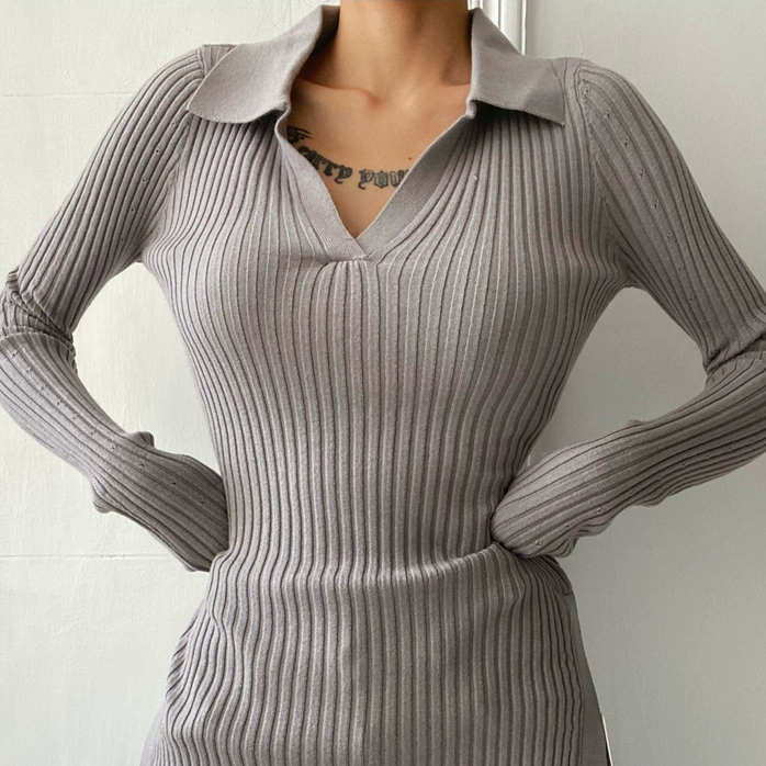 Hot selling Polo collar knitted sweater (light gray) (S-L size) (contact customer service after placing the order to confirm the delivery size)