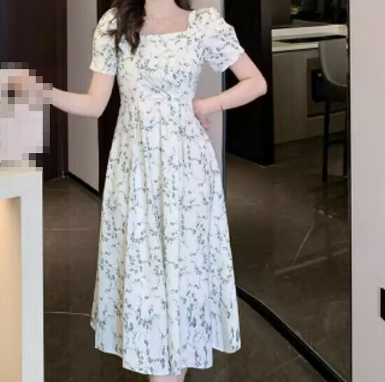 Hot selling chiffon floral dress [dark green flowers] [S-2XL size] (please contact customer service to confirm the delivery size after placing the order)