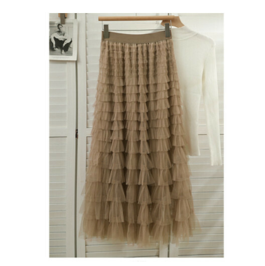 Millefeuille ruffle mesh skirt cake skirt (coffee color) (one size)