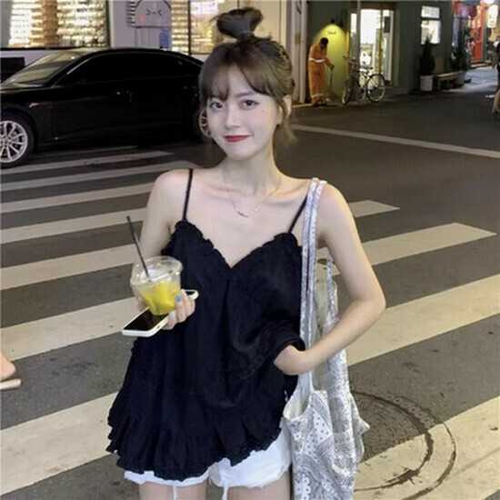 Hot selling V-neck camisole [black] [S-L size] (please contact customer service to confirm the delivery size after placing the order)