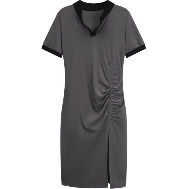 Hot selling polo neck slit midi skirt (dark gray) (S-XL size) (contact customer service after placing the order to confirm the delivery size)