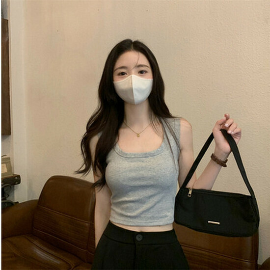 熱賣帶胸墊方領背心【淺灰色】【S-L碼】（下單後請聯絡客服確認發貨尺碼）