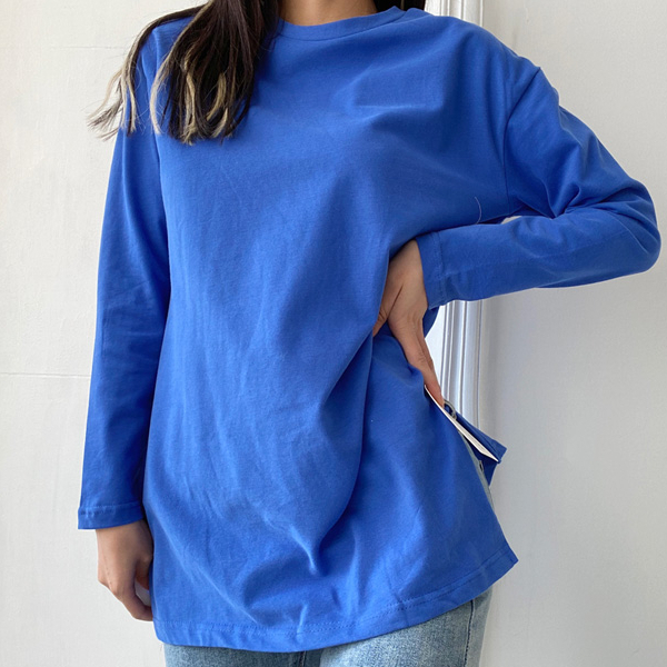 Hot selling mid-length loose slit T-shirt (royal blue) (M/L size) (contact customer service after placing the order to confirm the delivery size)