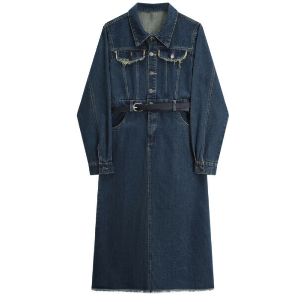 Hot selling denim shirt dress (blue) (S-XL size) (contact customer service after placing order to confirm delivery size)