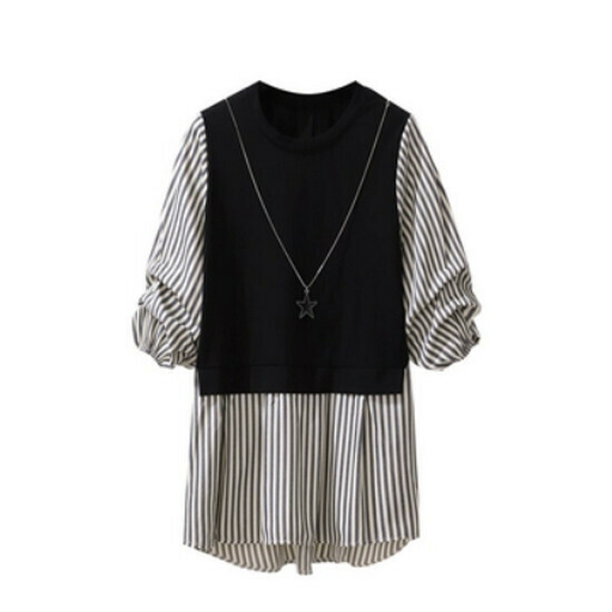 Hot selling fake two-piece three-quarter sleeve shirt [stripes] [M-4XL size] (please contact customer service to confirm the delivery size after placing the order)