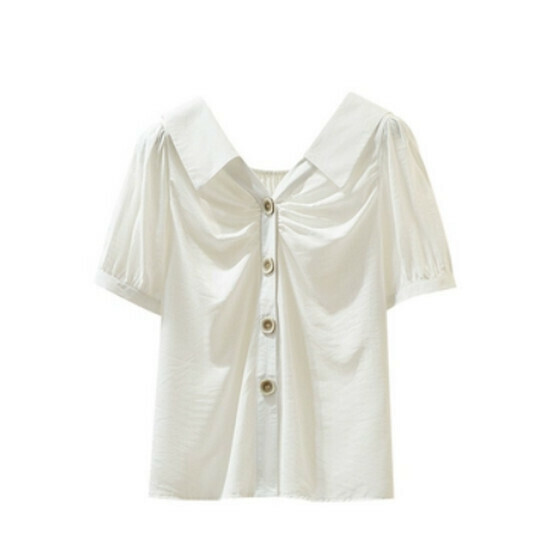 Hot Selling Pleated Puff Sleeve Shirt [White] [L-4XL] (please contact customer service to confirm the delivery size after placing the order)