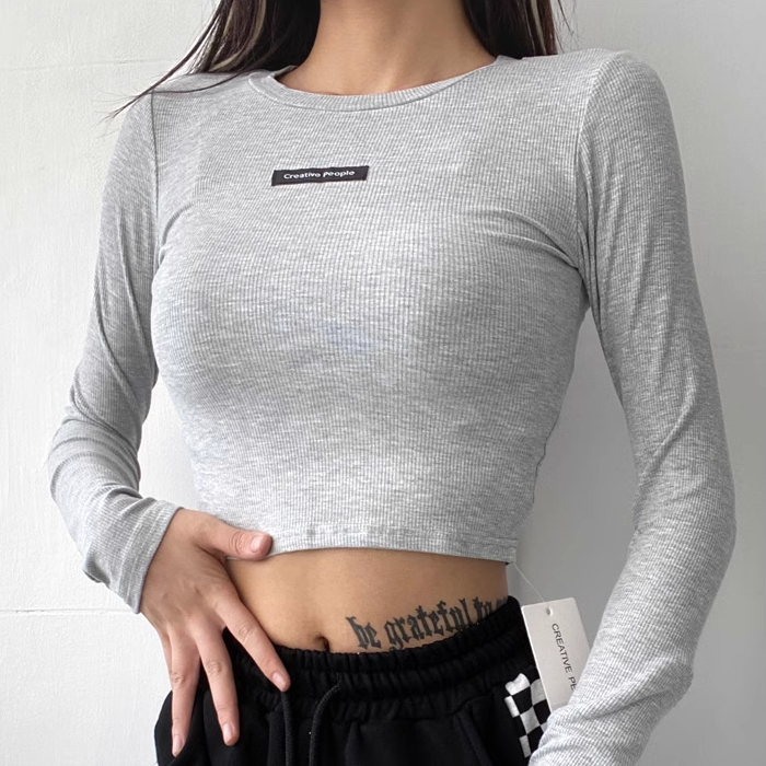 Hot selling short long-sleeved tight-fitting bottoming T-shirt (light gray) (S-L size) (contact customer service after placing the order to confirm the delivery size)