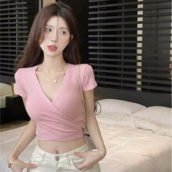 Hot selling tight short T-shirt [pink] [one size fits all]