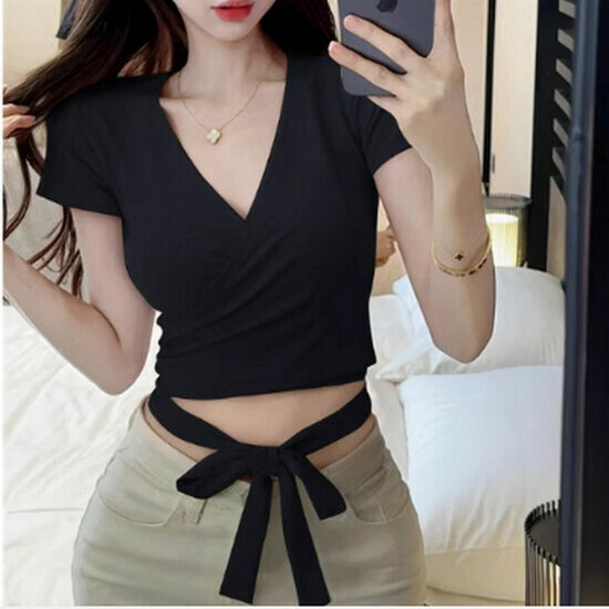 Hot selling tight short T-shirt [black] [one size fits all]