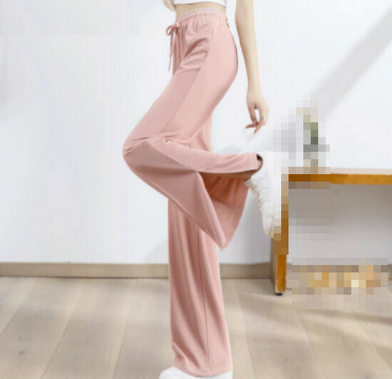 Hot selling ice silk casual side slit pants [pink] [S-2XL size] (please contact customer service to confirm the delivery size after placing the order)