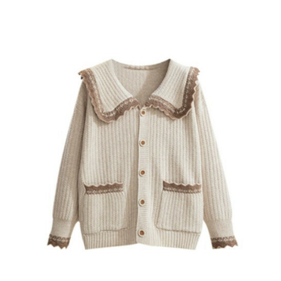Hot selling doll collar sweater [off-white] [L-4XL size] (please contact customer service to confirm the delivery size after placing the order)