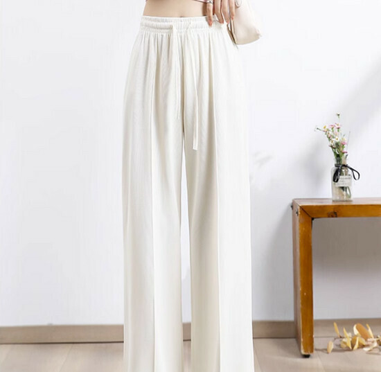 Hot selling ice silk casual side slit pants [off-white] [S-2XL size] (please contact customer service to confirm the delivery size after placing the order)