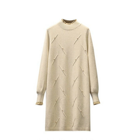 Hot selling beaded knitted dress [khaki] [L-4XL size] (please contact customer service to confirm the delivery size after placing the order)